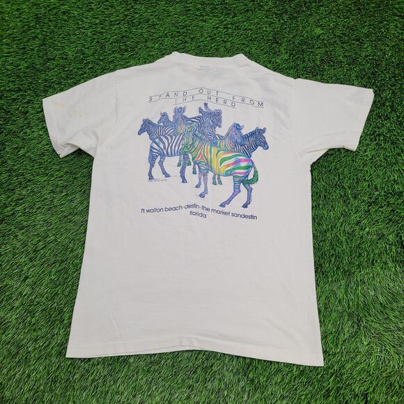 Vintage 1983 Zoo Gallery Zebra Art Shirt Medium 20x27 White - Picture 2 of 16